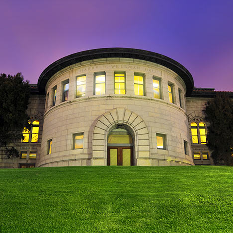 Wellman Hall at dusk. Photo by Keegan Houser.